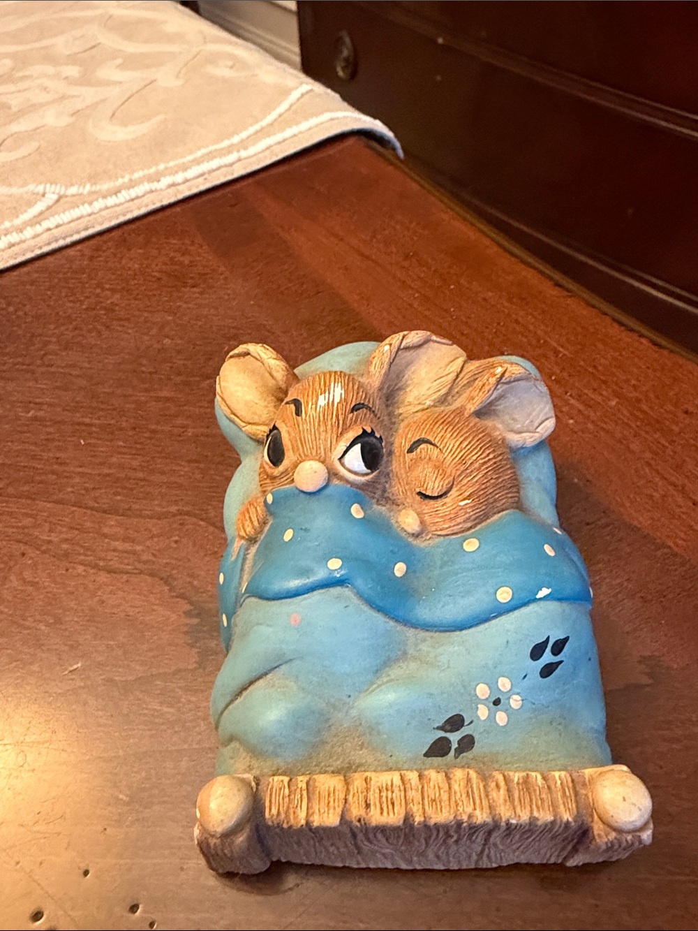 Hand-Painted Blue Ceramic Sleeping Mice Figurine Home Accent